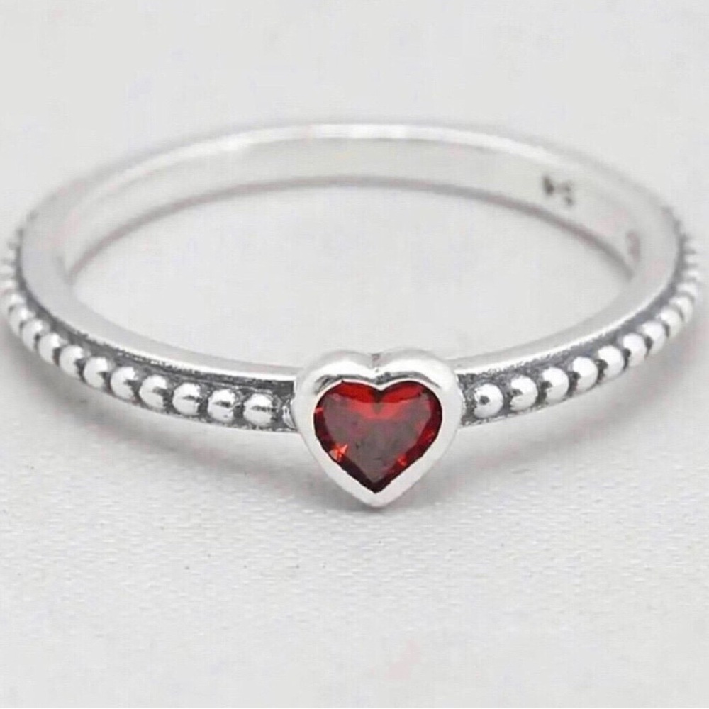 Sterling Silver Heart Ring with Red Gemstone
